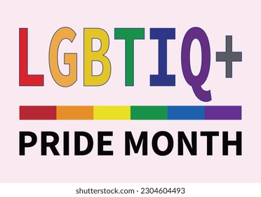 Title with the lgbtiq+ flag of pride day on a white background.