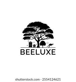 Title: Logo Beeluxe behive honeycomb bee and kangaroo vector