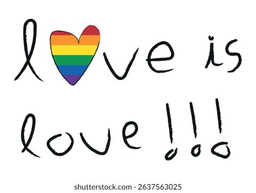 Title: Love is love with an LGBTQ+ pride heart.