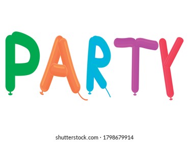 Title made with party balloons on white background.