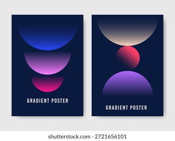 Titel Modernes Farbverlauf-Poster-Design mit abstrakten Halbkreisen und lebendigen Kugeln auf Dunkelblau
