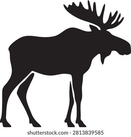 Title Moose Silhouette Black Vector Icon Walking Elk Wildlife Animal Isolated on White Backgro