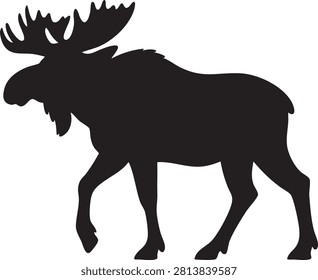 Title Moose Silhouette Black Vector Icon Walking Elk Wildlife Animal Isolated on White Backgro