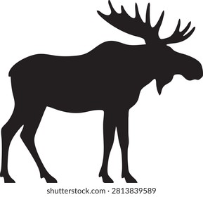 Title Moose Silhouette Black Vector Icon Walking Elk Wildlife Animal Isolated on White Backgro