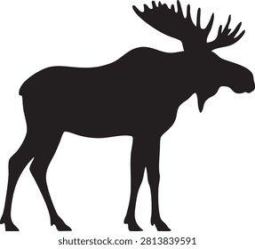 Title Moose Silhouette Black Vector Icon Walking Elk Wildlife Animal Isolated on White Backgro