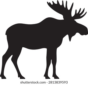 Title Moose Silhouette Black Vector Icon Walking Elk Wildlife Animal Isolated on White Backgro