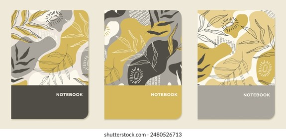 Title page templates. Abstract layouts with leaves in pastel colours for notepads, planners, brochures, books, catalogues. Vector.