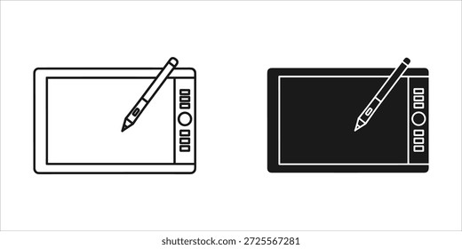 Title: A pair of identical black and white tablets with stylus pens in front and side views