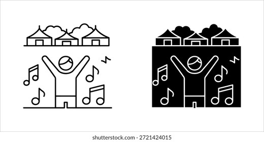 Title: A person dancing with musical notes and a house in the background