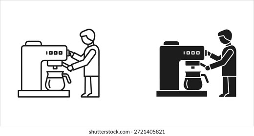 Título: Pessoa operando uma máquina de café com uma cafeteira embaixo