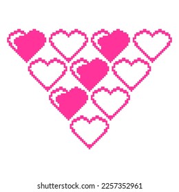 Title: pixels digital art in valentine vector illustration of heart shaped lined up to form a triangle