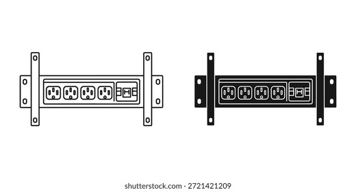Titel: Stromverteiler mit mehreren Ausgängen und Leistungsschaltern in Schwarz-Weiß
