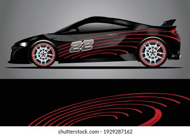 Título: Racing Car decal wrap design. Diseño gráfico abstracto de livery para carreras, tuning, Rally car. formato eps 10