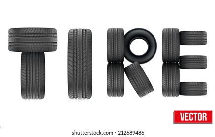 Title of Realistic rubber tires. Top view. Vector Illustration isolated on white background.