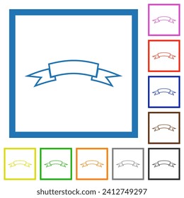 Title ribbon outline flat color icons in square frames on white background