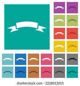 Title ribbon solid multi colored flat icons on plain square backgrounds. Included white and darker icon variations for hover or active effects.