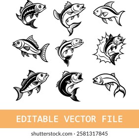 Title: salmon fish silhouette vector set

