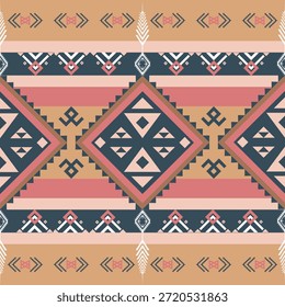 Patrón tribal del suroeste sin fisuras con Formas geométricas de diamantes y motivos étnicos en tonos neutros cálidos, ideal para textiles, estampado de telas, Fondo de pantalla, fondos, decoración del hogar y diseño boho moderno
