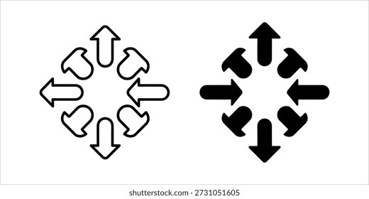 Título: Conjunto de ocho flechas direccionales en un patrón circular en blanco y negro