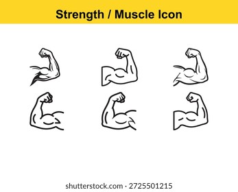 Titel: Satz von gebeugten Arm, der Stärke und Muskel auf weißem Hintergrund darstellt