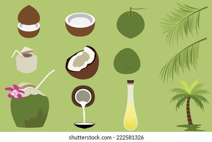 Title: Set of Products of Coconut Tropical Fruit
Description: Set of many Products of Coconut Tropical Fruit vectors