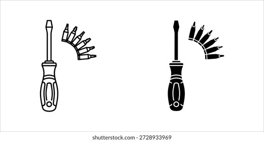 Título: Conjunto de chaves de fenda com vários bits em estilo de linha preto e branco