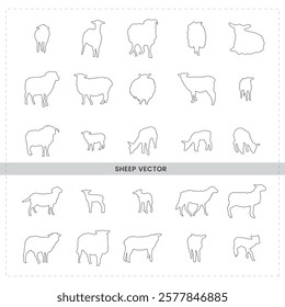 Title: Sheep sketches Simple line drawings farm animals, minimalist cow outlines goat illustrations, livestock collection, black and white animal shapes veterinary diagram style agricultural icons,