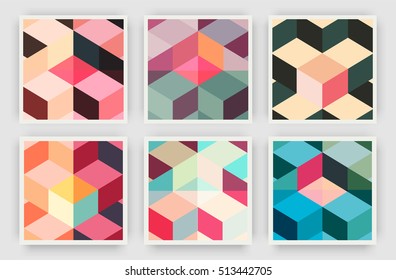 Title sheet covers set. Colorful isometric shapes and lines overlap. Applicable for Covers, Placards, Posters, Flyers and Banner Designs.