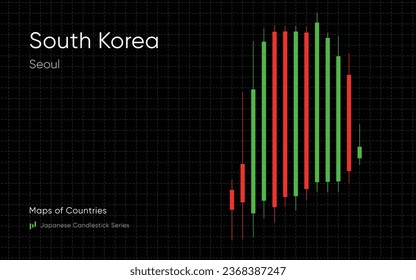 Title: The South Korea map is shown in a chart with bars and lines. Japanese candlestick chart Series