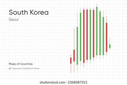 Título: El mapa de Corea del Sur se muestra en un gráfico con barras y líneas. Series de cartas de candelabros de Japón