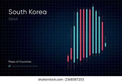 Título: El mapa de Corea del Sur se muestra en un gráfico con barras y líneas. Series de cartas de candelabros de Japón