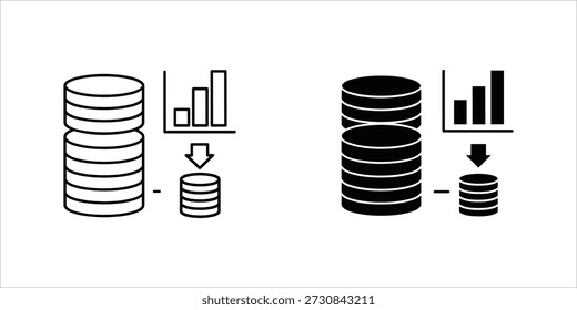 Title: Stacked cylinders with a bar graph and a smaller cylinder being separated representing