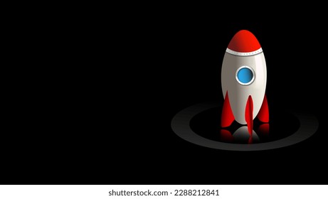 Title: start up project illustration, red rocket on black background