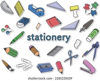 Title sticker style stationery icon set (without background)