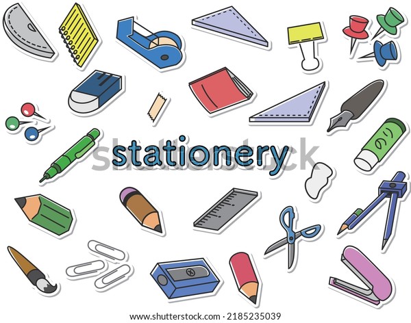 Title sticker style stationery icon set\
(without background)