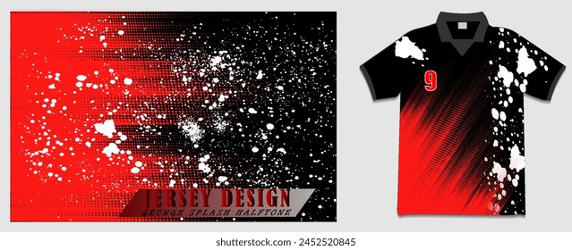 Título sublimación camiseta diseño Vector Plantilla fondo grunge pincel semitono rojo negro salpicadura pintura textura de acero