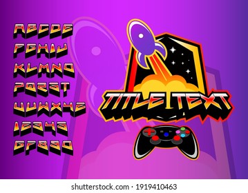 Title text lettering with perspective look joystick and rocket logo vector illustration
