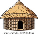 Title Traditional African round mud hut with thatched straw roof vector illustration