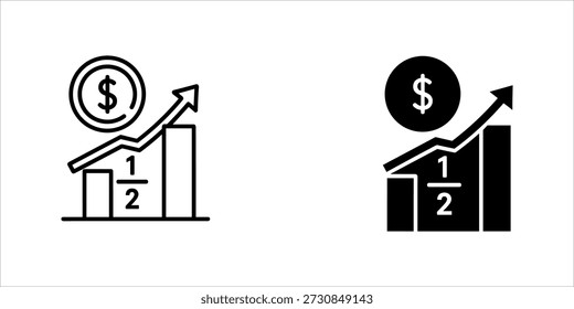 Title: Two bar graphs with dollar signs and upward arrows indicating financial growth
