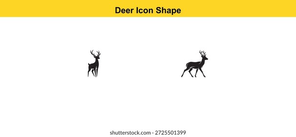 Titel: Zwei schwarze Silhouette Hirsch stehen und gehen auf weißem Hintergrund mit einem gelben Kopf