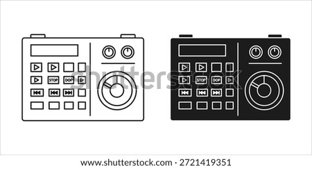 Title: Two black and white audio mixing console panels with control knobs and buttons