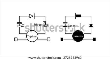 Title: Two black and white circuit diagrams featuring a thyristor with a Zener diode and trigger