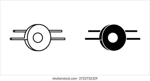Title: Two black and white circular electronic component symbols with connecting lines