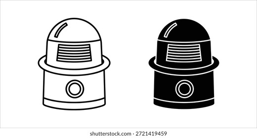 Título: Dos cúpulas en blanco y negro con aberturas de ventilación y una base circular sobre un fondo blanco