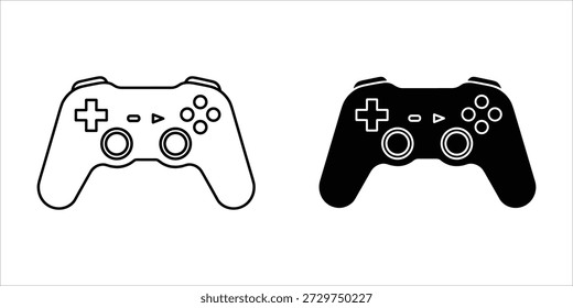 Titel: Zwei schwarz-weiße Gamecontroller mit Tasten und Joysticks auf weißem Hintergrund