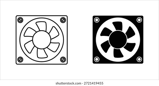 Título: Duas linhas preto e branco de ventiladores de resfriamento de computador com quadros quadrados e parafusos de montagem