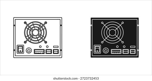Title: Two black and white line of computer case fans with ports and buttons