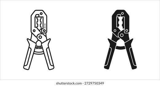 Título: Dos líneas en blanco y negro de una herramienta de engarzado con diferentes combinaciones de colores