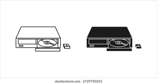 Título: Dos líneas en blanco y negro de un tocadiscos con un disco de vinilo y un mando a distancia