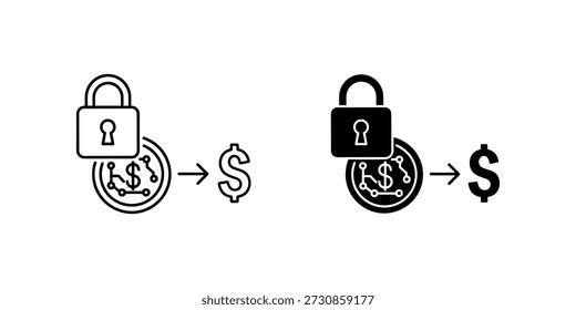 Título Dois preto e branco de um cadeado trancado com um sinal de dólar e diagrama de circuito.eps
